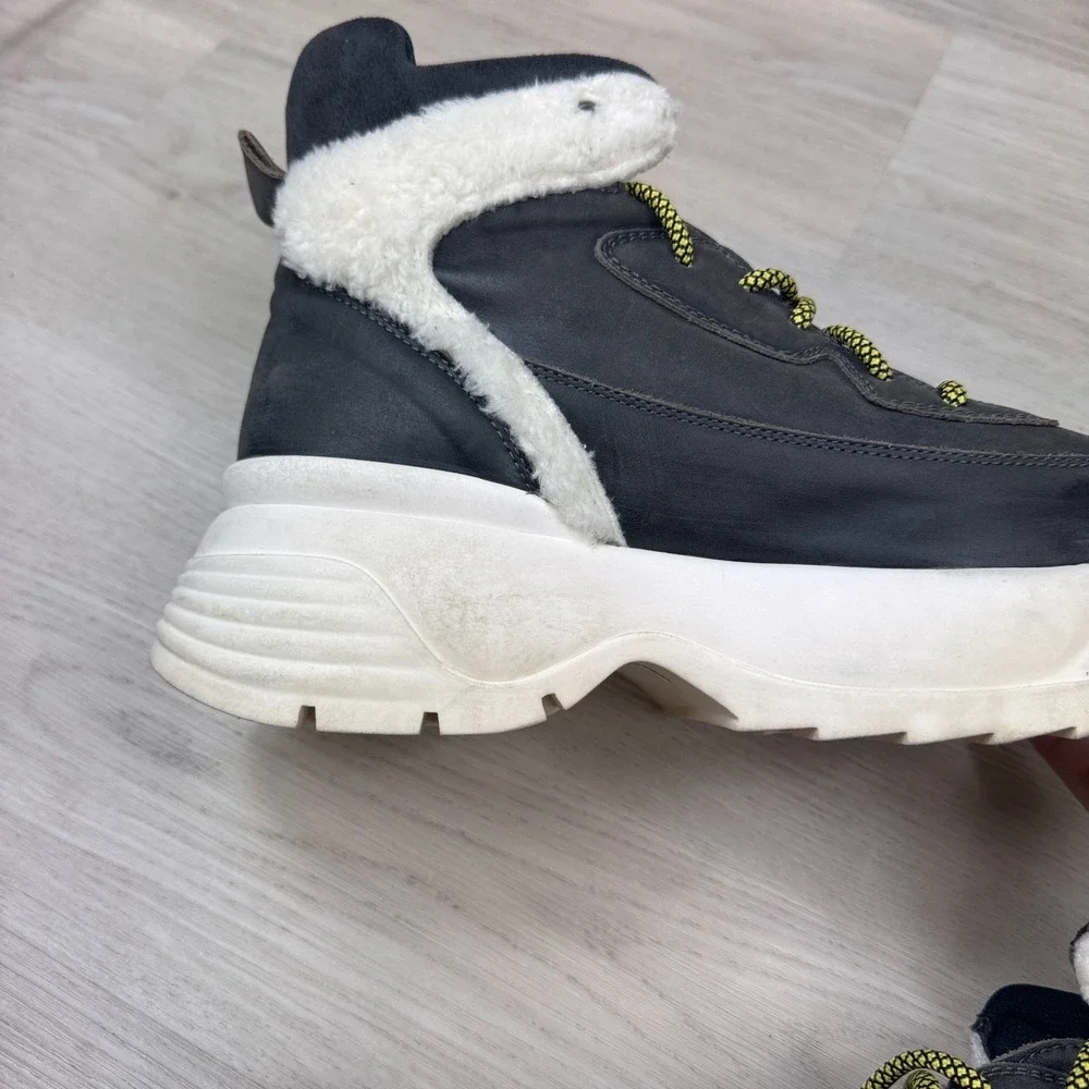 Free People Luca Sneaker Boot Hikers Suede Faux Fur Rubber Grey White Size 39